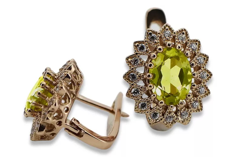 "Cercei Peridot autentici din aur roz de 14k, model vintage vec125" Vintage