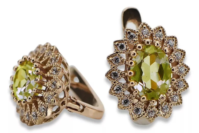 "Cercei Peridot autentici din aur roz de 14k, model vintage vec125" Vintage