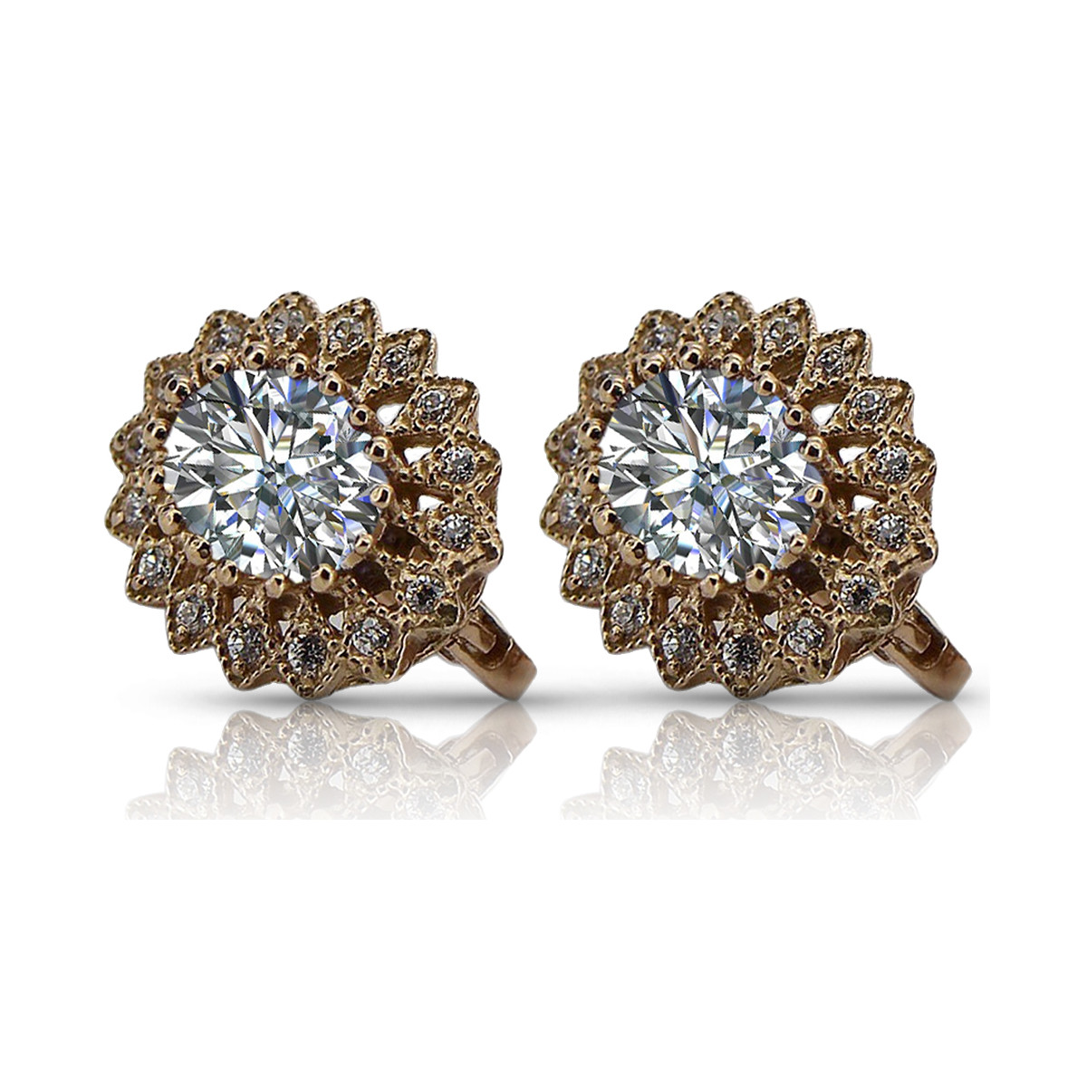 14K Rose Gold Zircon Earrings in Vintage Style vec125