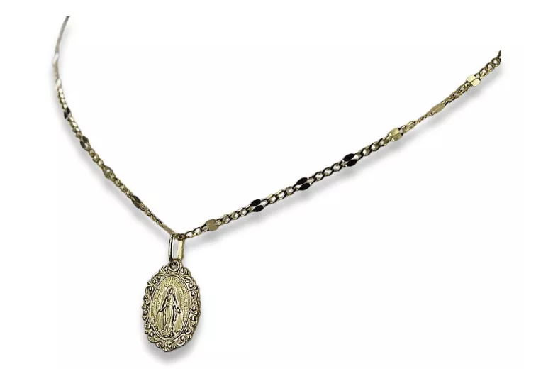 14k gold Mother of God medallion & Snake chain pm005y&cc080y