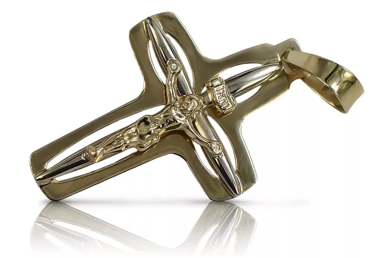 "Exquisites 14K Gelb- & Weißgold 585 Italienisches Jesus Kreuz im Katholischen Stil" ctc009yw