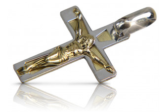 "Croix de Jésus Élégante en Or Jaune Blanc Italien 14k 585" ctc013yw