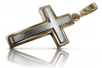 "Classy Italian 14K Yellow White Gold Vintage Catholic Cross Necklace" ctc026yw