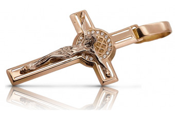 "Stunning 14K Rose Gold Catholic Cross with Vintage Pink and Red Accents" ctc027r