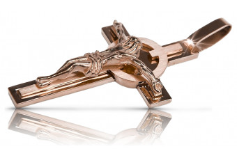 "Or rose 14k 585, Croix Catholique Élégante de Style Vintage" ctc089r