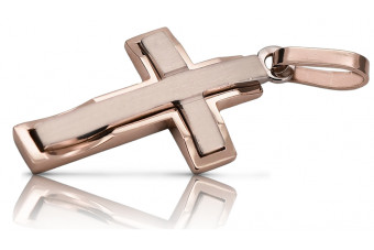 "Croix Catholique Antique en Or Rose 14K 585" ctc095r