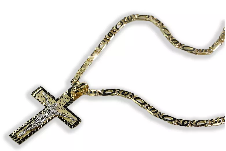 Italian yellow 14k gold Catholic cross & chain