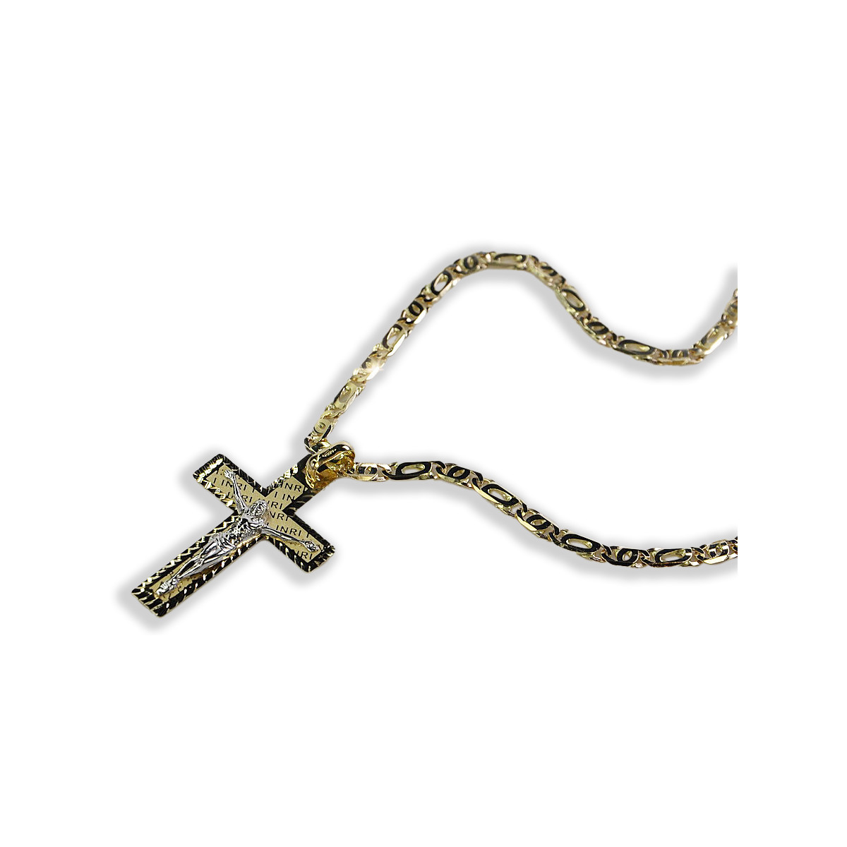 Italian yellow 14k gold Catholic cross & chain