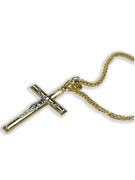 Croix catholique italienne en or jaune 14 carats et chaîne Spiga