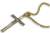 Croix catholique italienne en or jaune 14 carats et chaîne Spiga