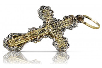 Design Exclusiv: Cruce Ortodoxă din Aur Galben Alb Italian de 14K oc002wy