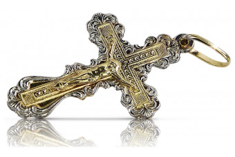 Handgefertigtes Orthodoxes Kreuz aus 14K Weiß- & Gelbgol. oc002wy