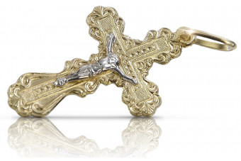 Exklusives Italienisches 14K 585 Gelb- & Weißgold Orthodoxes Kreuz Schmuckstück oc002yw