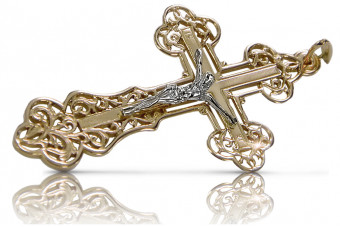 "Classic 14K Yellow White Gold Orthodox Cross in Italian Style" oc003yw