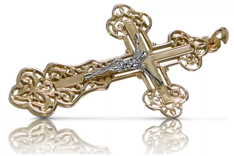 Exquisites 14K Gelb- & Weißgold Orthodoxes Kreuz aus Italien. oc003yw