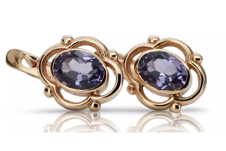 Russe soviétique argent rose or plaqué 925 Alexandrite Rubis Émeraude Saphir Aigue-marine Zircon ... Boucles d’oreilles VEC033RP