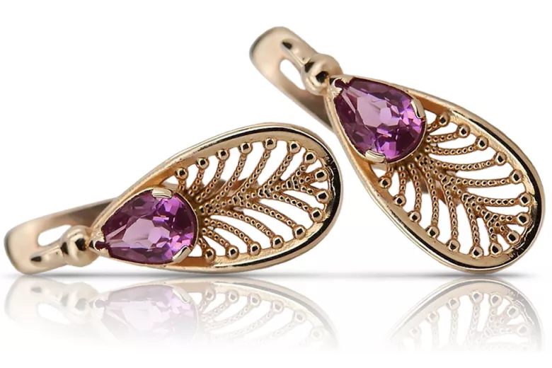 Classic 14K Rose Gold Vintage Amethyst Earrings vec067