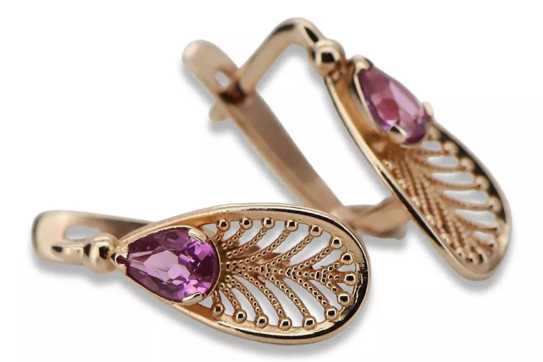 Classic 14K Rose Gold Vintage Amethyst Earrings vec067