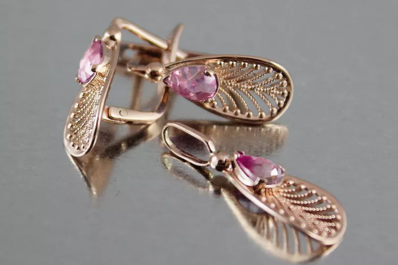 "14 Karat Original Vintage-Roségold Amethyst Ohrringe vec067" Vintage