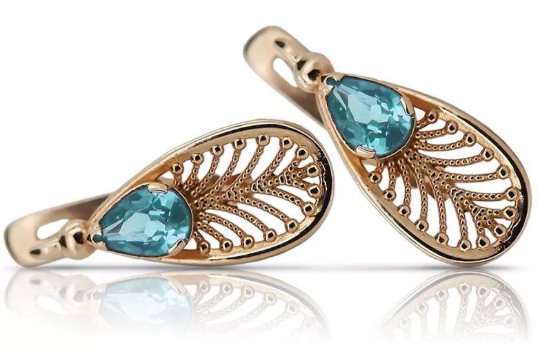 "Luxurious Aquamarine 14K Rose Gold Vintage Earrings vec067". Vintage