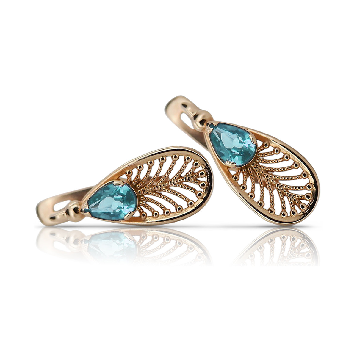 "Luxurious Aquamarine 14K Rose Gold Vintage Earrings vec067". Vintage