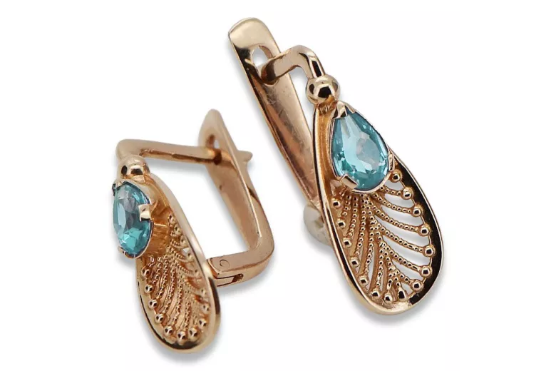 "Luxurious Aquamarine 14K Rose Gold Vintage Earrings vec067". Vintage