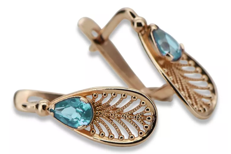 "Luxurious Aquamarine 14K Rose Gold Vintage Earrings vec067". Vintage