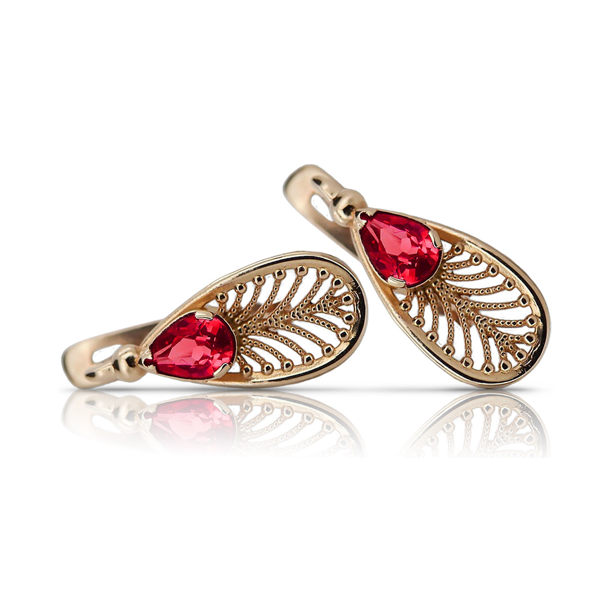 Classic Vintage 14K Rose Gold Earrings with Stunning Ruby Accents vec067