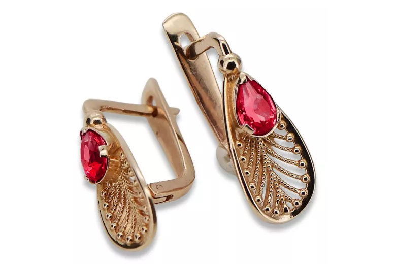 Classic Vintage 14K Rose Gold Earrings with Stunning Ruby Accents vec067