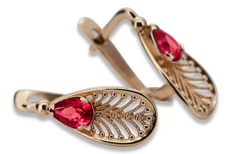 Classic Vintage 14K Rose Gold Earrings with Stunning Ruby Accents vec067