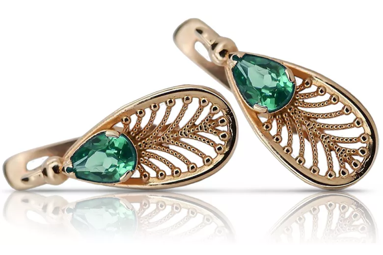 "Luxurious Vintage 14K Rose Gold and Emerald Earrings vec067" Vintage