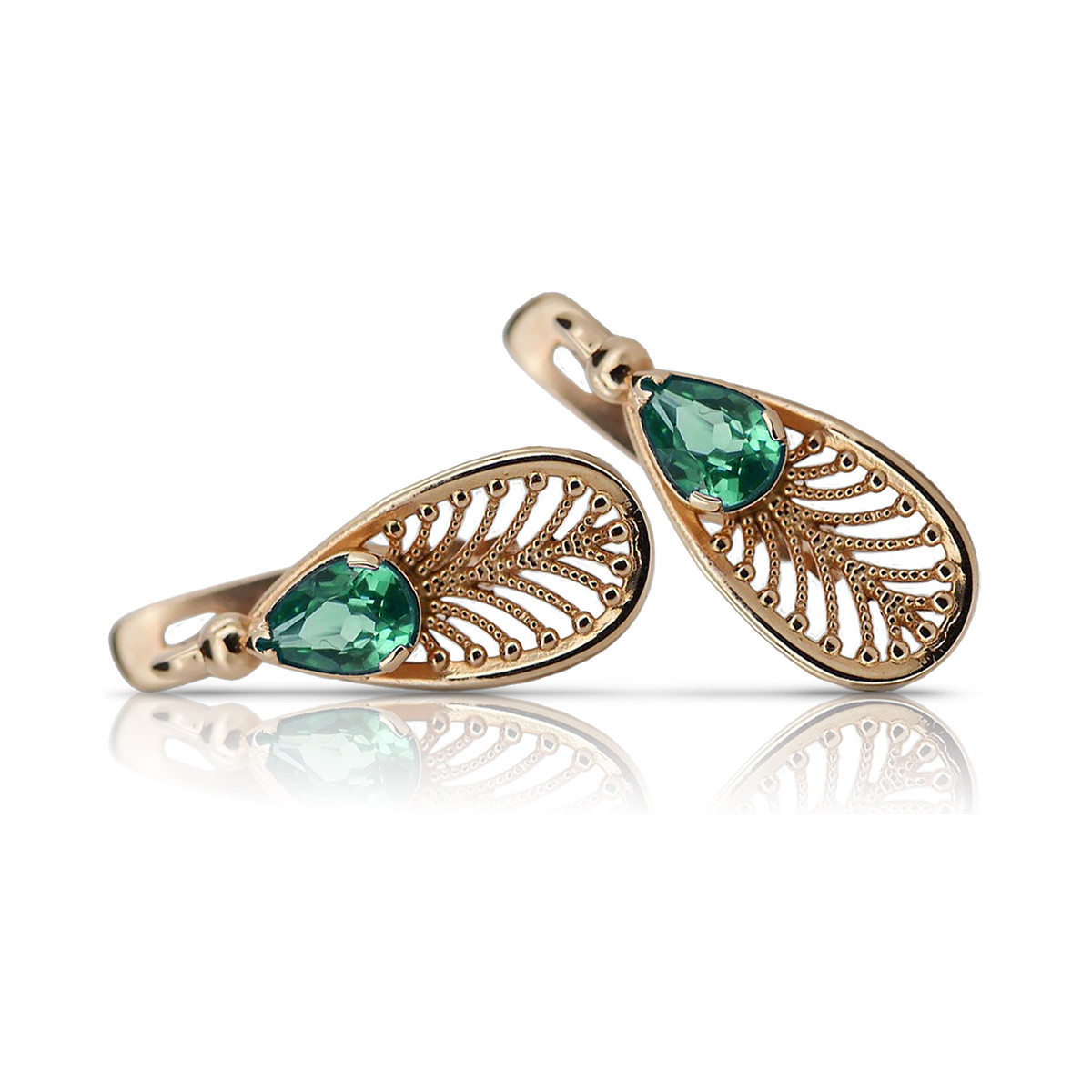 "Luxurious Vintage 14K Rose Gold and Emerald Earrings vec067" Vintage