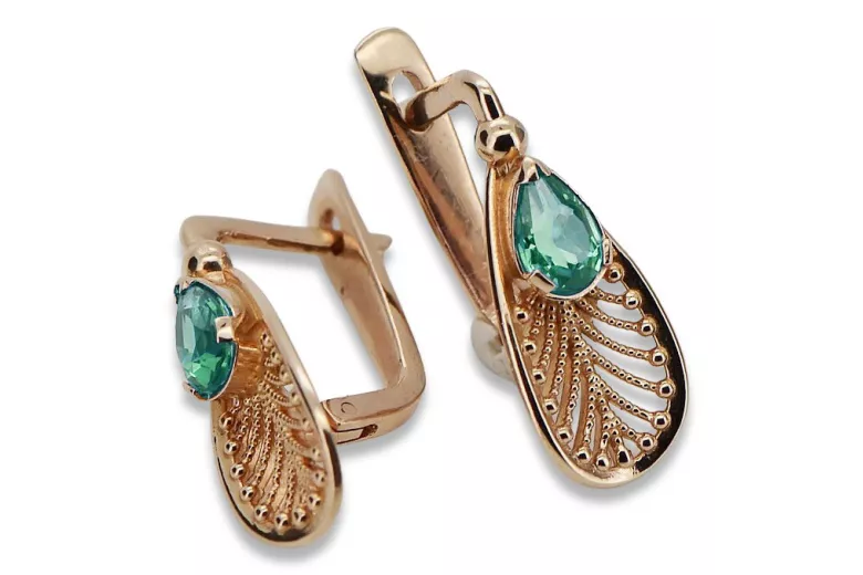 "Luxurious Vintage 14K Rose Gold and Emerald Earrings vec067" Vintage