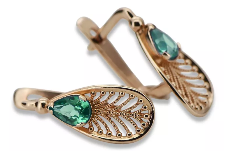 "Luxurious Vintage 14K Rose Gold and Emerald Earrings vec067" Vintage