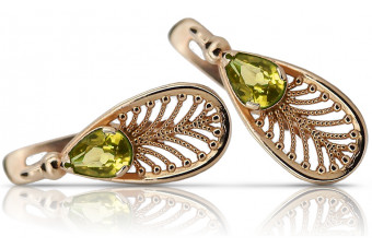 "Antique Style 14K 585 Rose Gold Peridot Earrings in Vibrant Yellow vec067" Vintage