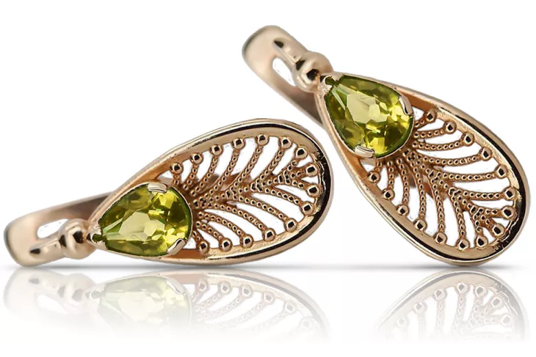 Joyería Única: Pendientes de Peridoto en Oro Rosa de 14k - Estilo Antiguo Vec067. Vintage