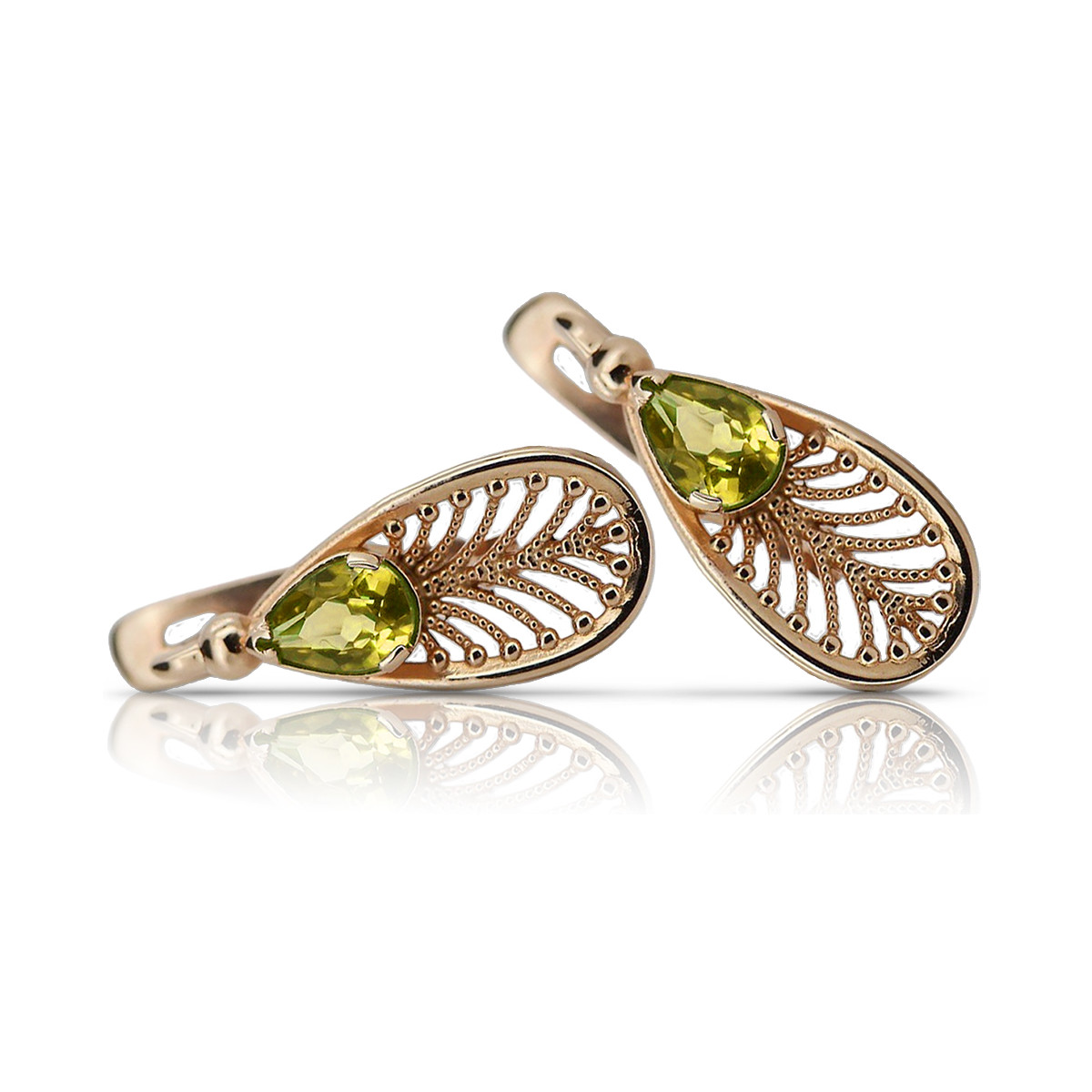 Joyería Única: Pendientes de Peridoto en Oro Rosa de 14k - Estilo Antiguo Vec067. Vintage