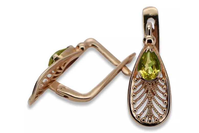 Joyería Única: Pendientes de Peridoto en Oro Rosa de 14k - Estilo Antiguo Vec067. Vintage