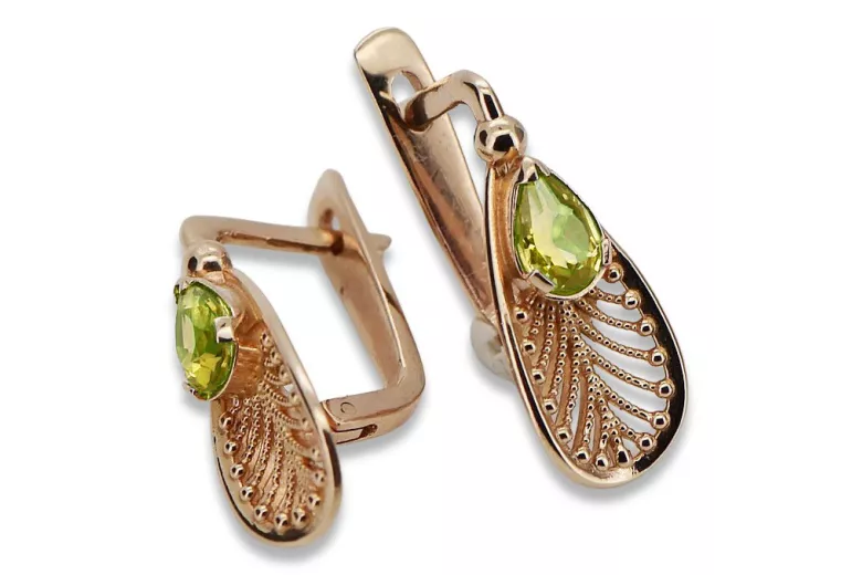 "Antique Style 14K 585 Rose Gold Peridot Earrings in Vibrant Yellow vec067" Vintage