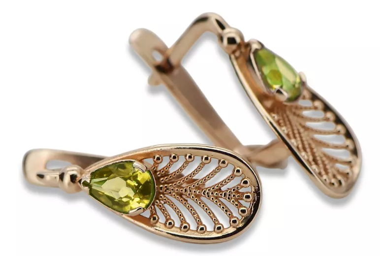 "Antique Style 14K 585 Rose Gold Peridot Earrings in Vibrant Yellow vec067" Vintage