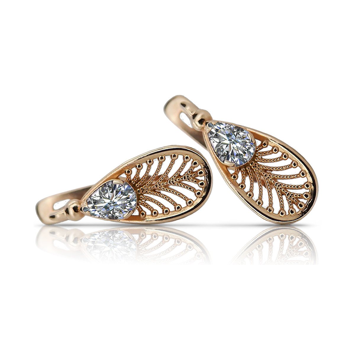 Vintage-Inspired 14K Rose Gold Zircon Earrings vec067