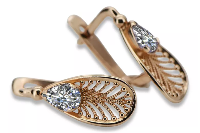 Vintage-Inspired 14K Rose Gold Zircon Earrings vec067