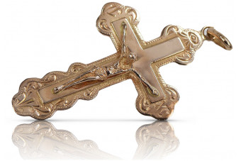 "Exquisite 14K Rose Gold Orthodox Cross with Vintage Flourishes" oc013r