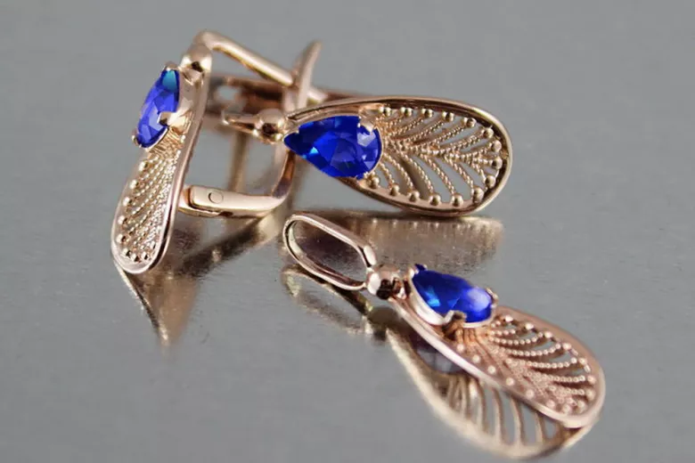 Vintage silver rose gold plated 925 sapphire earrings vec067 Vintage