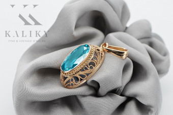 "Akwamaryn w Różowym Złocie 14k - Wisiorek Vintage Oryginalny vpc014" Vintage