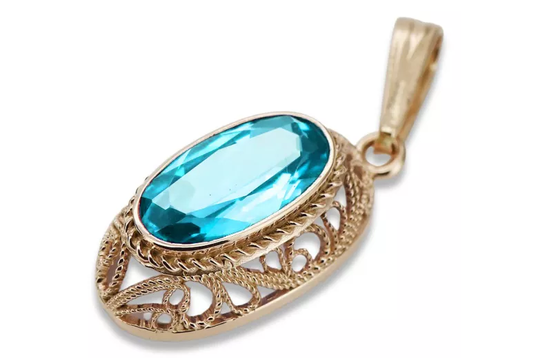 "Aquamarine Adorned 14K Rose Gold Pendant - Vintage Original vpc014" Vintage