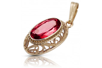 Or rose 14 carats 585 et rubis : pendentif d'époque vpc014. Vintage