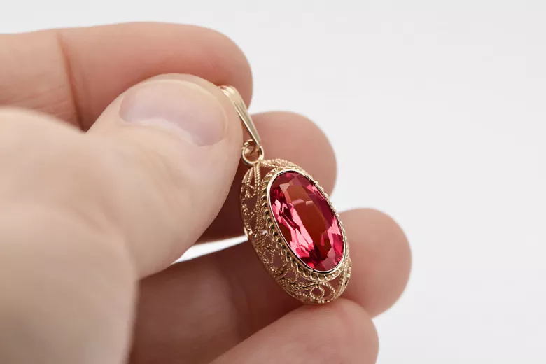 "Original Vintage Ruby Pendant, Exquisite 14k Rose Gold Design vpc014" Vintage