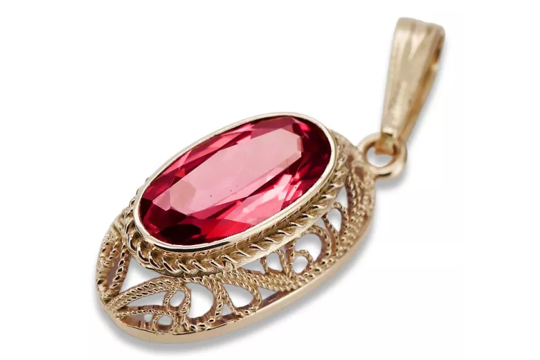 Or rose 14 carats 585 et rubis : pendentif d'époque vpc014. Vintage