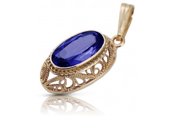 "Classic Vintage 14K Rose Gold Pendant Adorned with Sapphire VPC014" Vintage